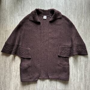 CAbi Brown Flutter Sleeves Cableknit Open Oversized Cardigan Sweater Size XS/S